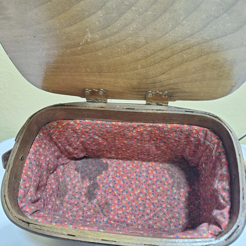 Vintage Caro-Nan Style Woven Wood Basket Purse Elephant Box Handbag Wooden Picni